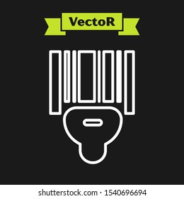 White line Scanner scanning bar code icon isolated on black background. Barcode label sticker. Identification for delivery with bars.  Vector Illustration