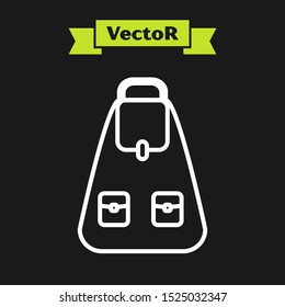 White line School backpack icon isolated on black background.  Vector Illustration