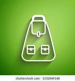 White line School backpack icon isolated on green background.  Vector Illustration