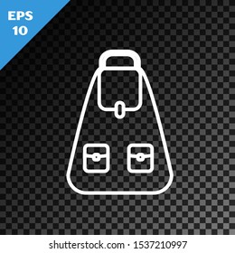 White line School backpack icon isolated on transparent dark background.  Vector Illustration