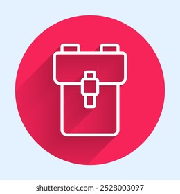 White line School backpack icon isolated with long shadow. Red circle button. Vector