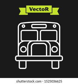 White line School Bus icon isolated on black background. Public transportation symbol.  Vector Illustration