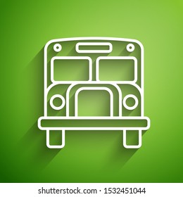 White line School Bus icon isolated on green background. Public transportation symbol.  Vector Illustration