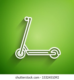 White line Scooter icon isolated on green background.  Vector Illustration