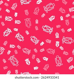 White line Scooter icon isolated seamless pattern on red background.  Vector