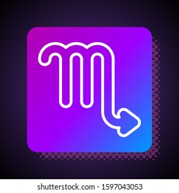 White line Scorpio zodiac sign icon isolated on black background. Astrological horoscope collection. Square color button. Vector Illustration