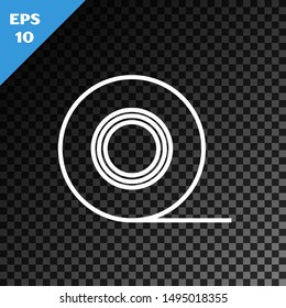 White line Scotch icon isolated on transparent dark background. Roll of adhesive tape for work and repair. Sticky packing tape. Office tool and stuff.  Vector Illustration