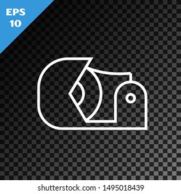 White line Scotch icon isolated on transparent dark background. Roll of adhesive tape for work and repair. Sticky packing tape. Office tool and stuff.  Vector Illustration