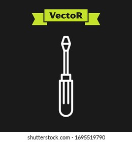 White line Screwdriver icon isolated on black background. Service tool symbol.  Vector Illustration