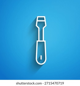 White line Screwdriver icon isolated on blue background. Service tool symbol. Long shadow. Vector