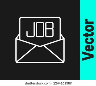 White line Search job icon isolated on black background. Recruitment or selection concept. Human resource and recruitment for business.  Vector