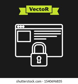 White line Secure your site with HTTPS, SSL icon isolated on black background. Internet communication protocol.  Vector Illustration