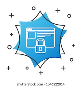 White line Secure your site with HTTPS, SSL icon isolated on white background. Internet communication protocol. Blue hexagon button. Vector Illustration
