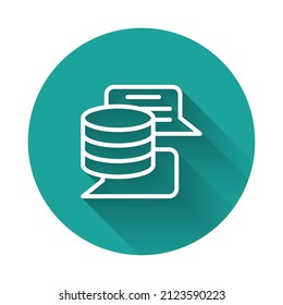 White line Server, Data, Web Hosting icon isolated with long shadow background. Green circle button. Vector