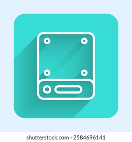 White line Server, Data, Web Hosting icon isolated with long shadow background. Green square button. Vector