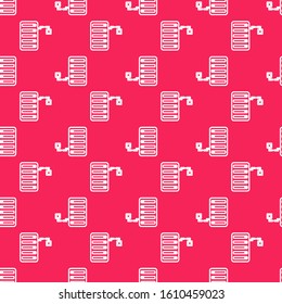 White line Server icon isolated seamless pattern on red background. Adjusting app, service concept, setting options, maintenance, repair, fixing.  Vector Illustration