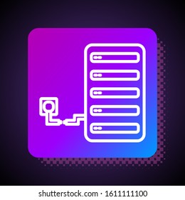 White line Server icon isolated on black background. Adjusting app, service concept, setting options, maintenance, repair, fixing. Square color button. Vector Illustration
