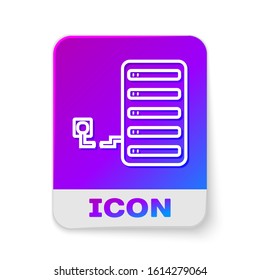 White line Server icon isolated on white background. Adjusting app, service concept, setting options, maintenance, repair, fixing. Rectangle color button. Vector Illustration
