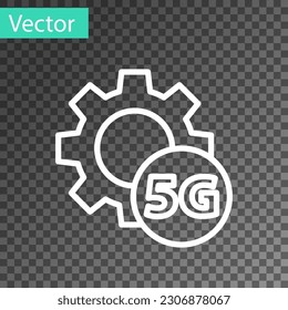 White line Setting 5G new wireless internet wifi connection icon isolated on transparent background. Global network high speed connection data rate technology.  Vector