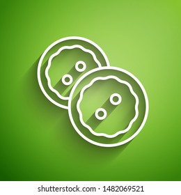 White line Sewing button for clothes icon isolated on green background. Clothing buttons.  Vector Illustration