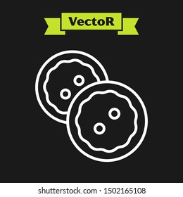 White line Sewing button for clothes icon isolated on black background. Clothing buttons.  Vector Illustration