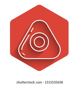 White line Sewing chalk icon isolated with long shadow. Red hexagon button. Vector Illustration