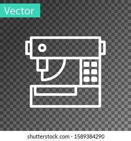 White line Sewing machine icon isolated on transparent background.  Vector Illustration