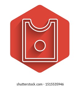 White line Sewing Pattern icon isolated with long shadow. Markings for sewing. Red hexagon button. Vector Illustration