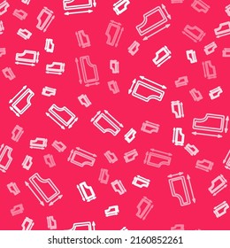 White line Sewing pattern icon isolated seamless pattern on red background. Markings for sewing.  Vector