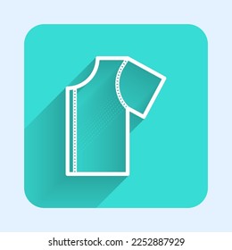White line Sewing pattern icon isolated with long shadow. Markings for sewing. Green square button. Vector