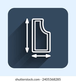 White line Sewing pattern icon isolated with long shadow background. Markings for sewing. Blue square button. Vector