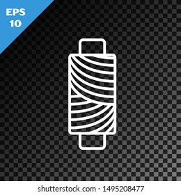 White line Sewing thread on spool icon isolated on transparent dark background. Yarn spool. Thread bobbin.  Vector Illustration