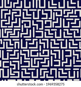 White line shape maze puzzle seamless vector pattern design. Prints and fashion trend.