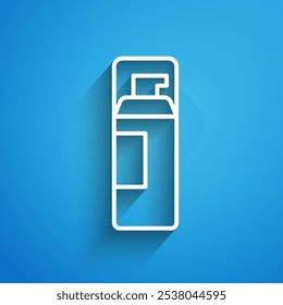 White line Shaving gel foam icon isolated on blue background. Shaving cream. Long shadow. Vector