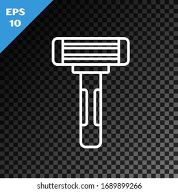 White line Shaving razor icon isolated on transparent dark background.  Vector Illustration