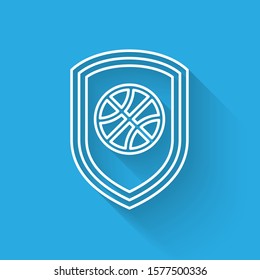 White line Shield in the basketball ball inside icon isolated with long shadow.  Vector Illustration