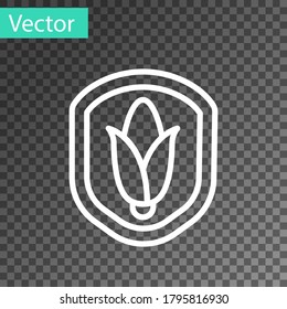 White line Shield corn icon isolated on transparent background. Security, safety, protection, privacy concept. Vector