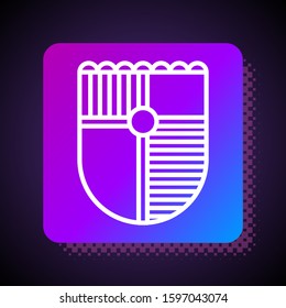 White line Shield for game icon isolated on black background. Square color button. Vector Illustration