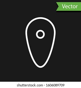 White line Shield icon isolated on black background. Guard sign. Security, safety, protection, privacy concept.  Vector Illustration