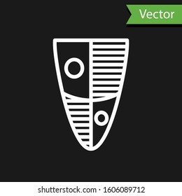 White line Shield icon isolated on black background. Guard sign. Security, safety, protection, privacy concept.  Vector Illustration