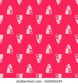 White line Shield icon isolated seamless pattern on red background. Guard sign. Security, safety, protection, privacy concept.  Vector Illustration
