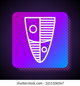 White line Shield icon isolated on black background. Guard sign. Security, safety, protection, privacy concept. Square color button. Vector Illustration