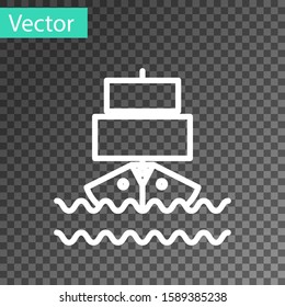 White line Ship icon isolated on transparent background.  Vector Illustration