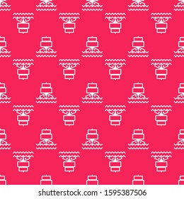 White line Ship icon isolated seamless pattern on red background.  Vector Illustration