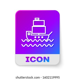 White line Ship icon isolated on white background. Rectangle color button. Vector Illustration