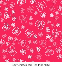 White line Shirt with skull icon isolated seamless pattern on red background. Happy Halloween party.  Vector