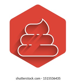 White line Shit icon isolated with long shadow. Red hexagon button. Vector Illustration