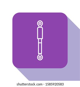 White line Shock absorber icon isolated on white background. Purple square button. Vector Illustration