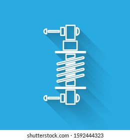 White line Shock absorber icon isolated with long shadow.  Vector Illustration