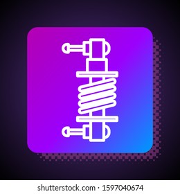 White line Shock absorber icon isolated on black background. Square color button. Vector Illustration